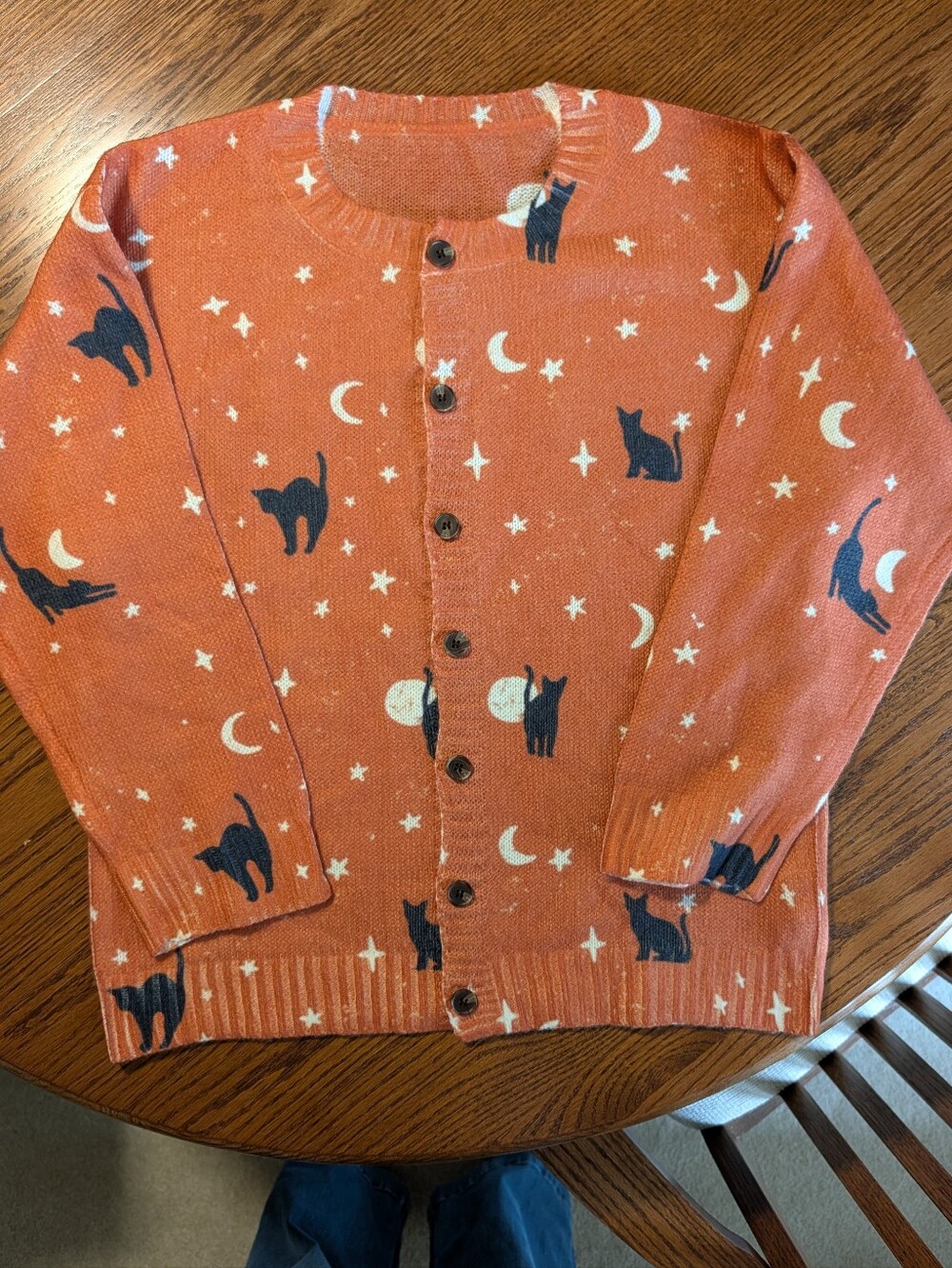 Black Cat Moon & Stars Cardigan Rusty Orange Halloween Sweater